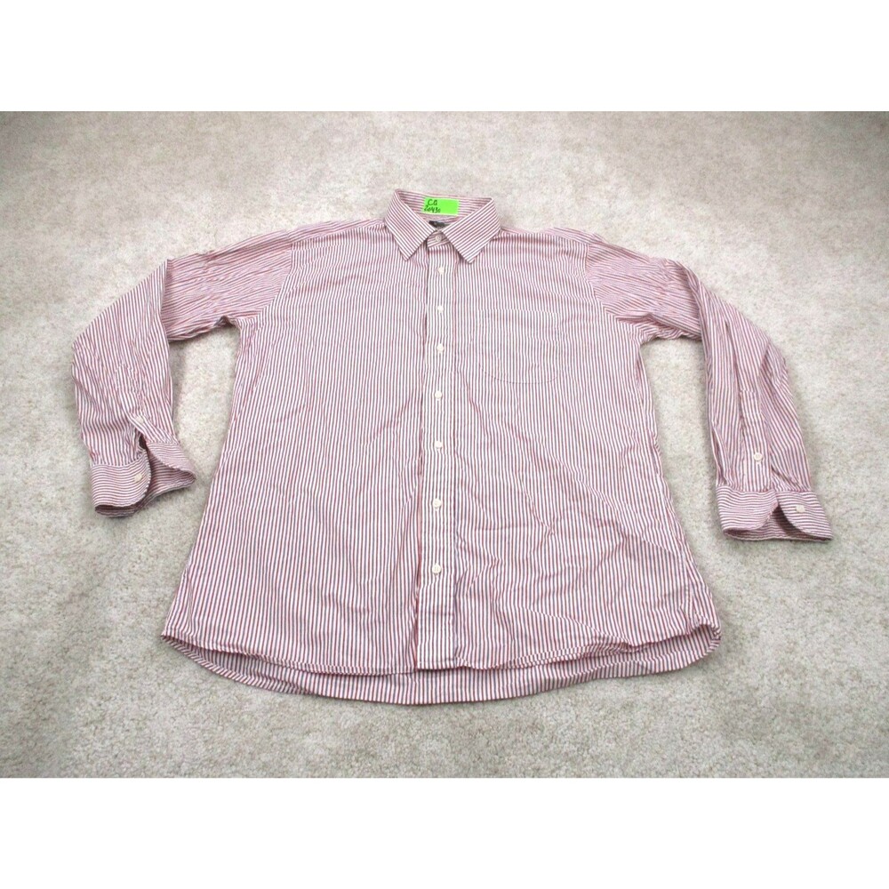 VINTAGE Gitman Bros Dress Shirt Mens 17 35 Red White Blue Striped Button Up USA